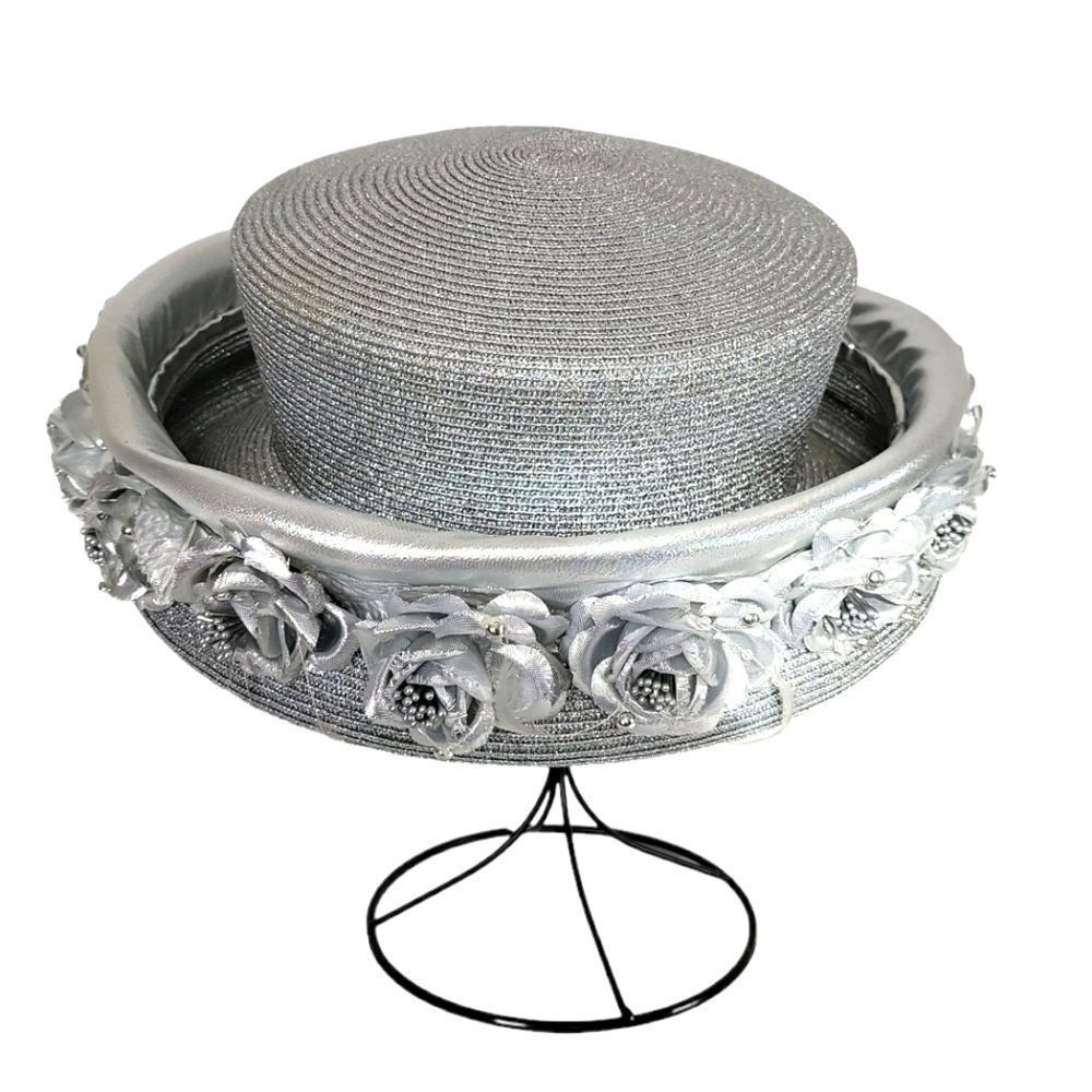J. F. Y. New York Sparkling Metallic Silver Ladies Church Hat